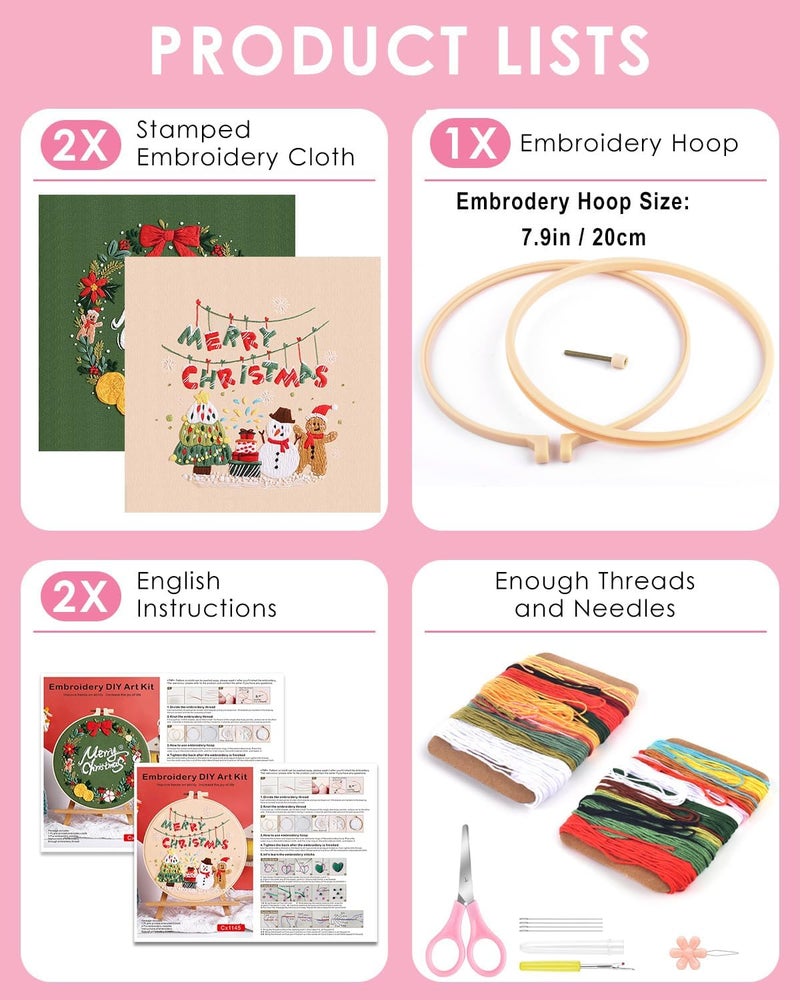 TINDTOP Embroidery Kit for Adult, Owl Embroidery Kit for Beginners Include Embroidery Cloth Hoops Threads for Craft Lover Hand Stitch with Embroidery Skill Techniques (Christmas) - Image 2